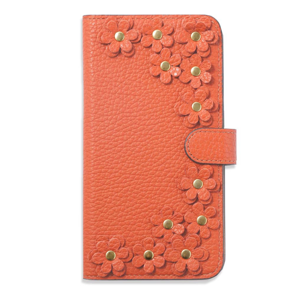 Genuine leather 32 colors Italian shrink leather flower motif notebook-style case (with belt) AQUOS series