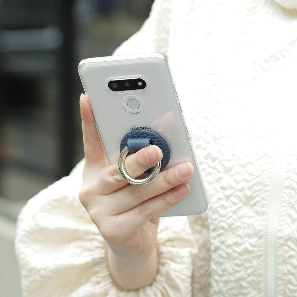 Anneau pour téléphone en cuir véritable italien grainé, 32 couleurs