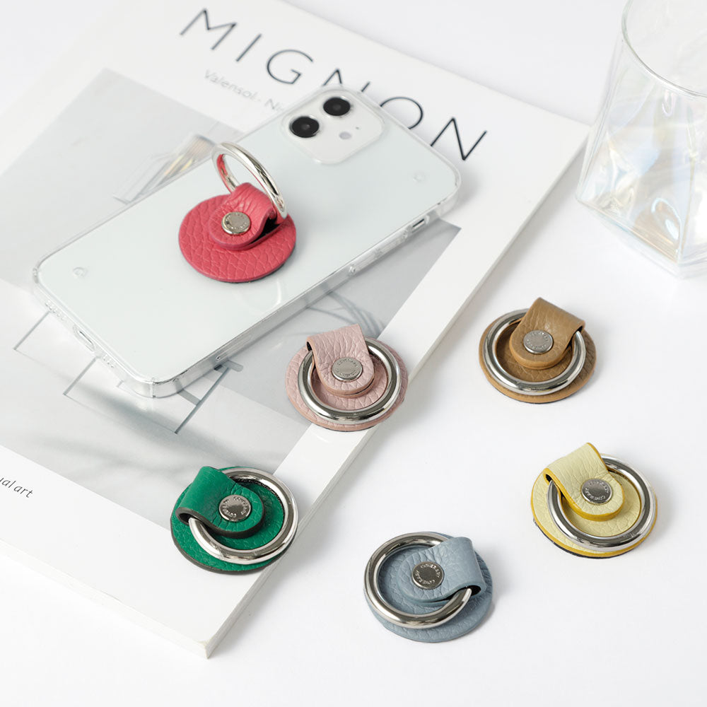 Anneau pour téléphone en cuir véritable italien grainé, 32 couleurs