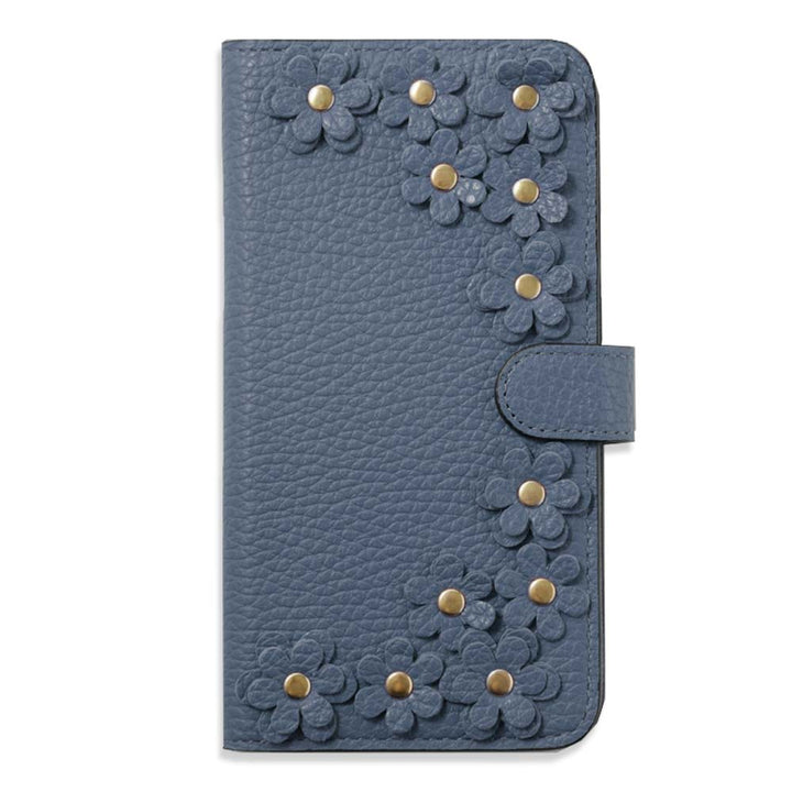 Genuine leather 32 colors Italian shrink leather flower motif notebook-style case (with belt)