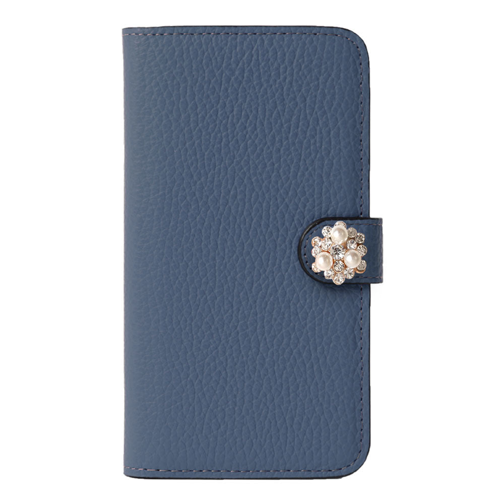 Genuine leather 32 colors Italian shrink leather crystal pearl deco notebook-style case (with belt)