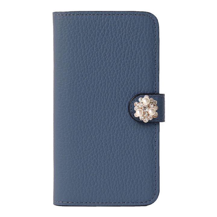 Genuine leather 32 colors Italian shrink leather crystal pearl deco notebook-style case (with belt)