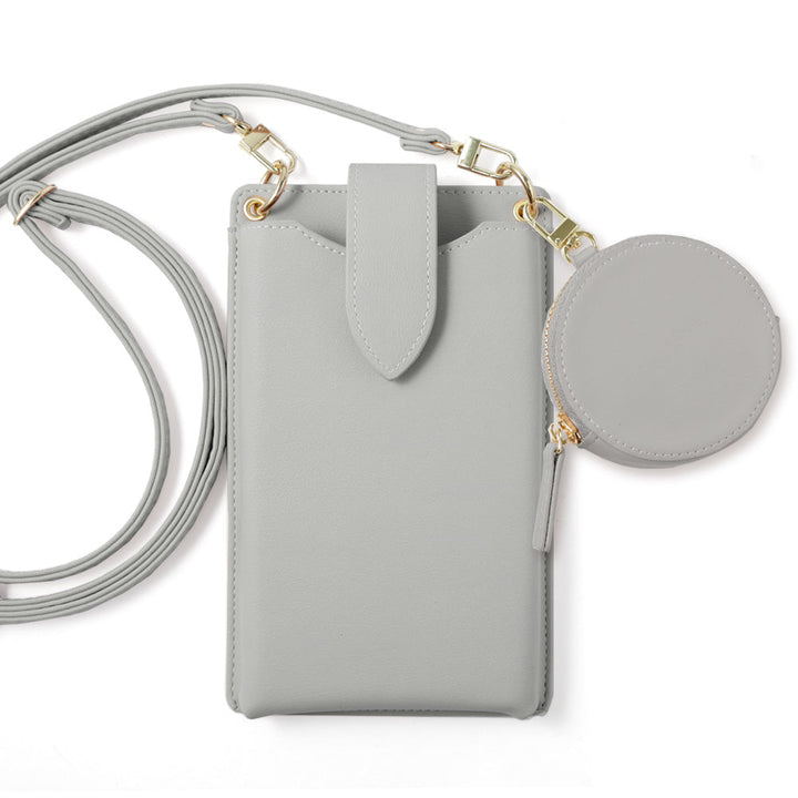 Vegan Leather Smartphone Pouch & Selectable Mini Pouch Set Dusty Pastel Color Smooth Leather Texture With Shoulder Strap