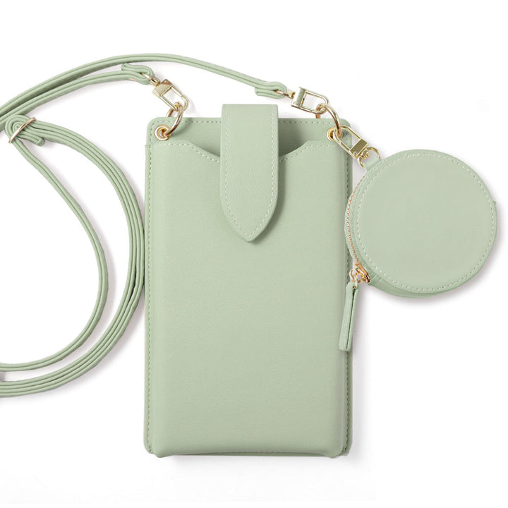 Vegan Leather Smartphone Pouch & Selectable Mini Pouch Set Dusty Pastel Color Smooth Leather Texture With Shoulder Strap