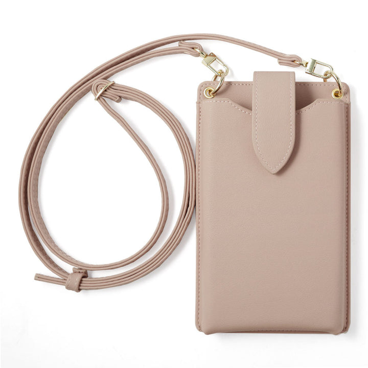 ヴィーガンレザー スマホポーチ くすみパステルカラー スムースレザー調 ショルダーストラップ付き