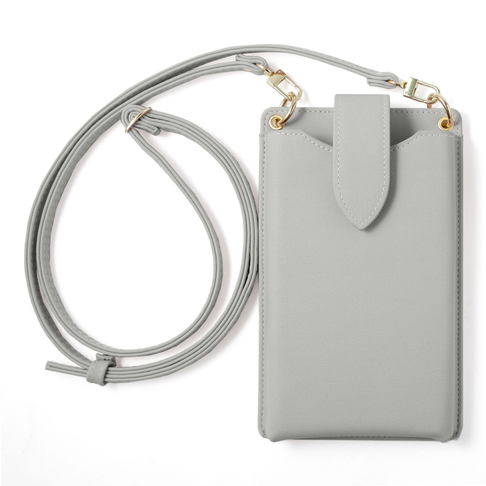 ヴィーガンレザー スマホポーチ くすみパステルカラー スムースレザー調 ショルダーストラップ付き