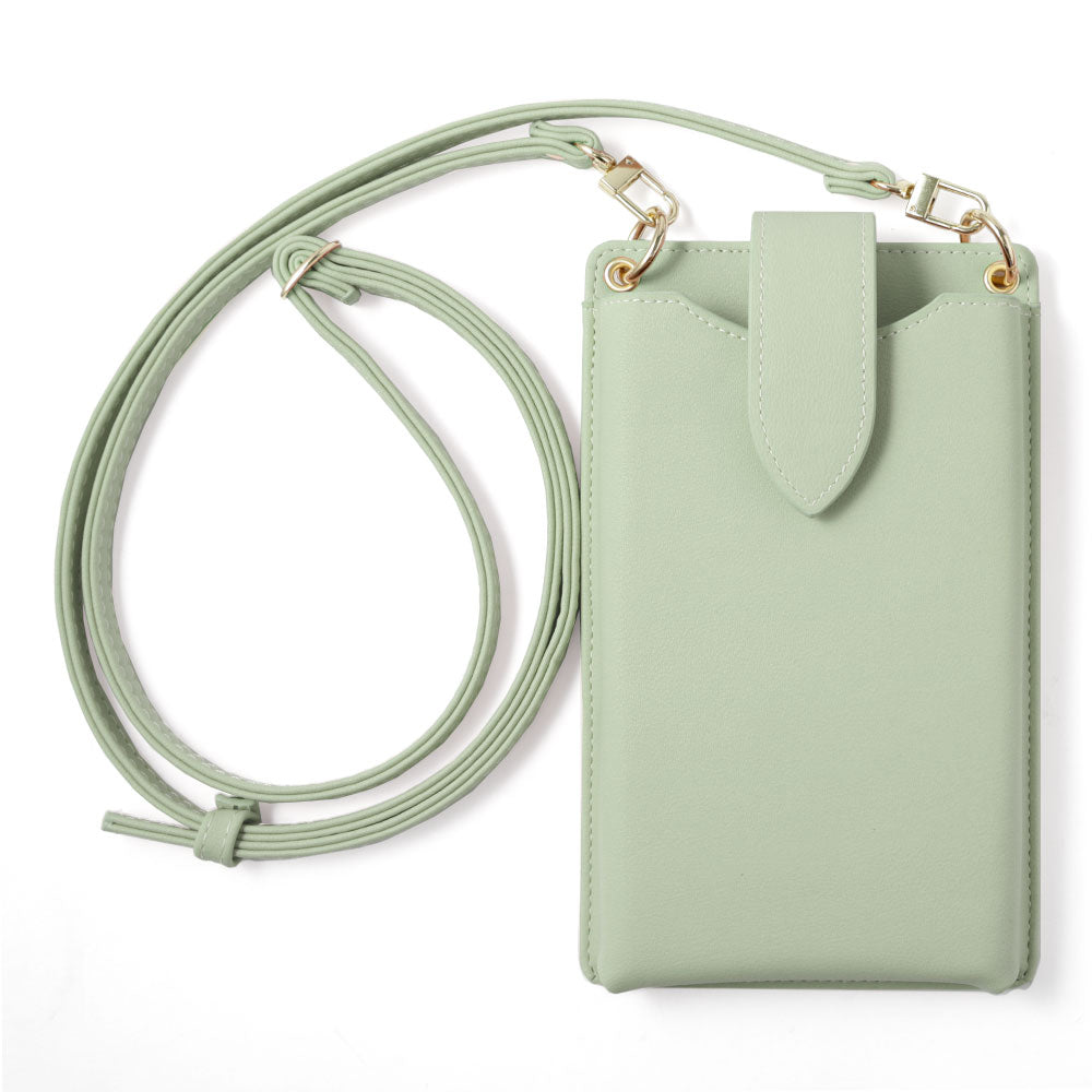 ヴィーガンレザー スマホポーチ くすみパステルカラー スムースレザー調 ショルダーストラップ付き