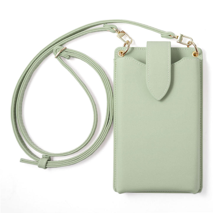 ヴィーガンレザー スマホポーチ くすみパステルカラー スムースレザー調 ショルダーストラップ付き