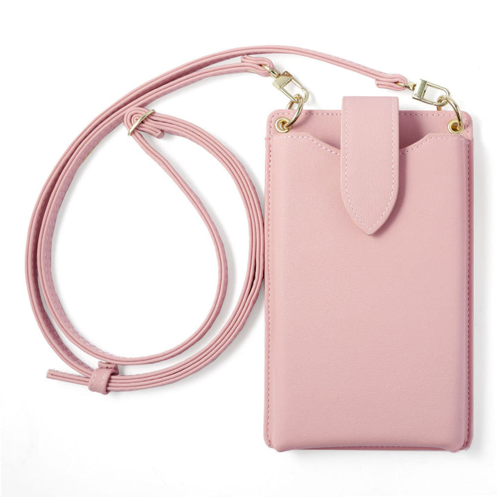 ヴィーガンレザー スマホポーチ くすみパステルカラー スムースレザー調 ショルダーストラップ付き