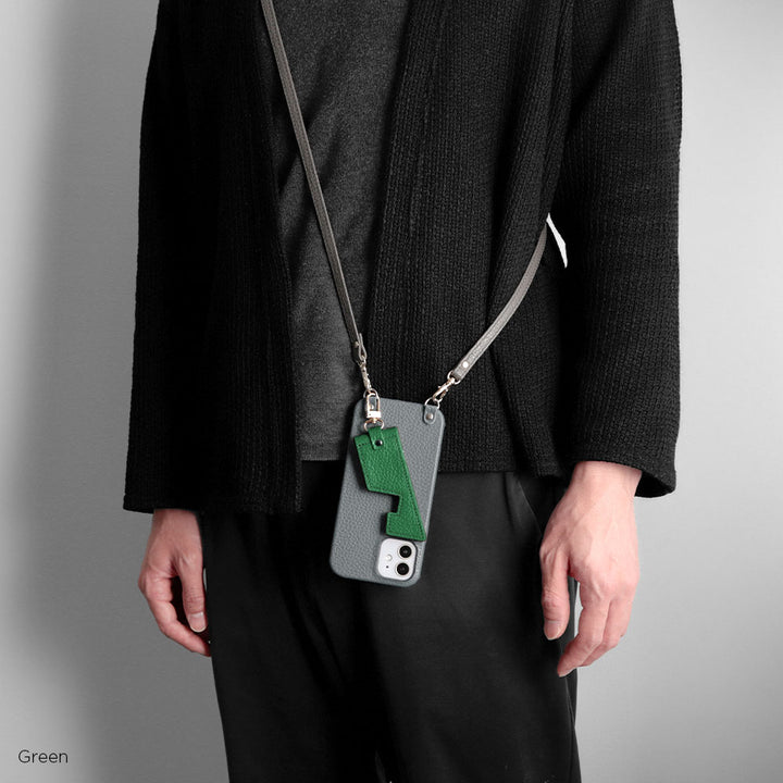 アクセサリー 本革 イタリアンシュリンクレザー スマホスタンド ミラー＆吊り下げフック付き