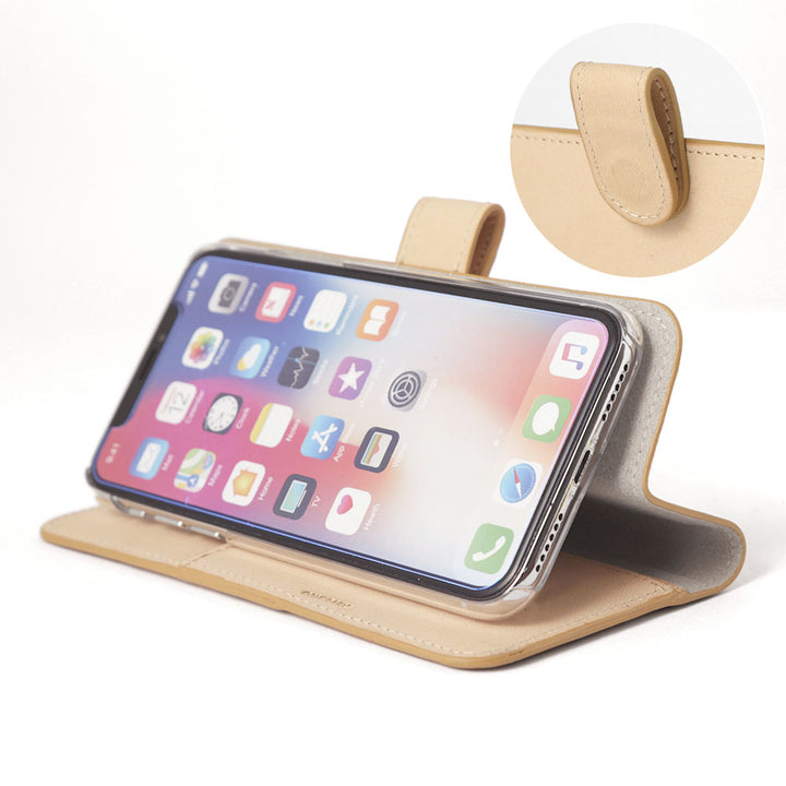 Étui portefeuille en cuir véritable en cuir Tochigi avec fonction support (avec ceinture)