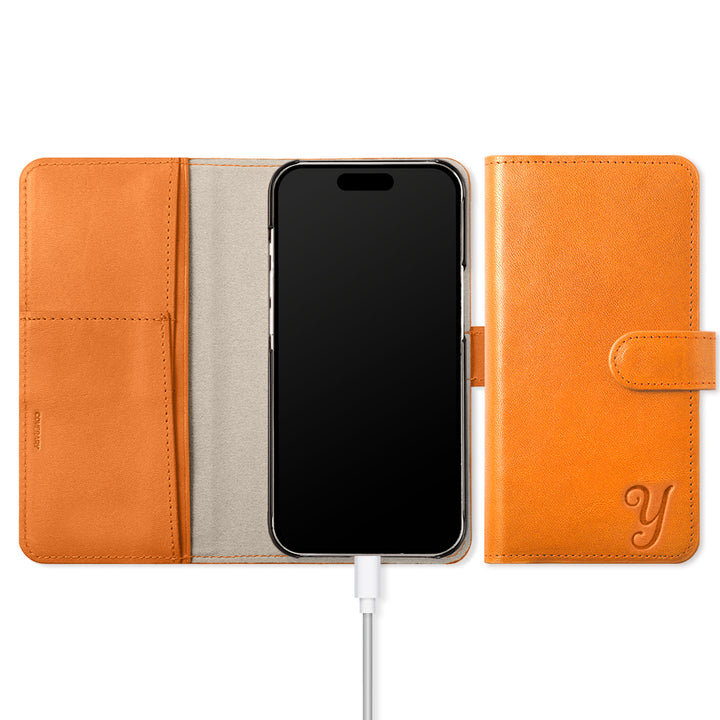 本革 栃木レザー イニシャル スタンド機能 手帳型ケース（ベルトあり）iPhoneシリーズ