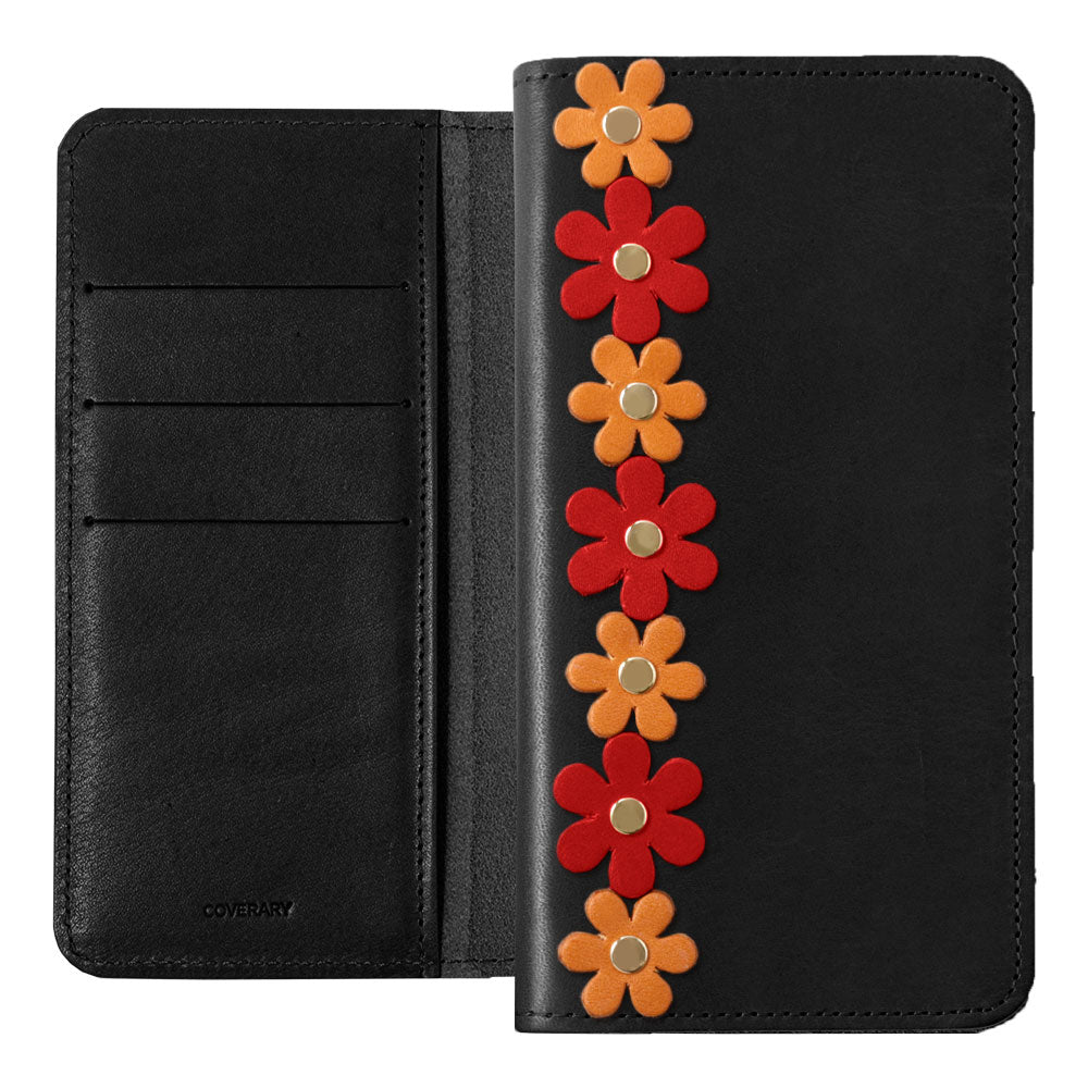 Genuine Leather Tochigi Leather Card Storage Flower Motif Line Notebook Case Galaxy Series
