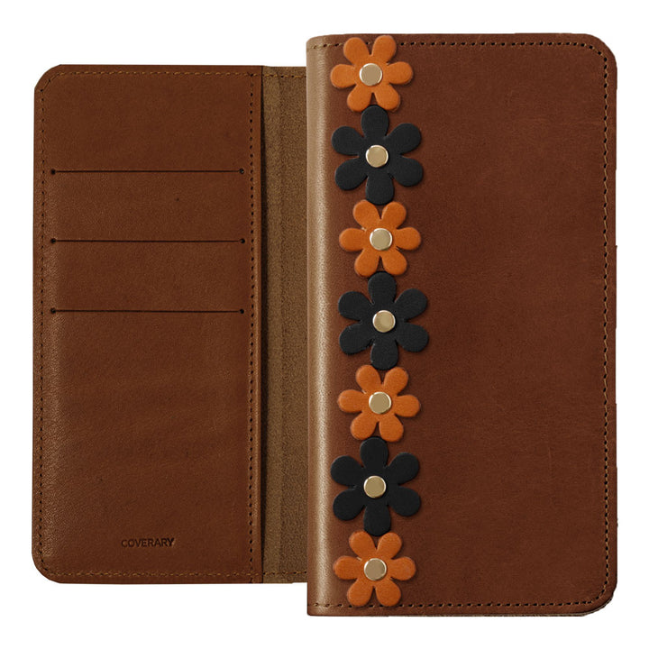 Genuine Leather Tochigi Leather Card Storage Flower Motif Line Notebook Case