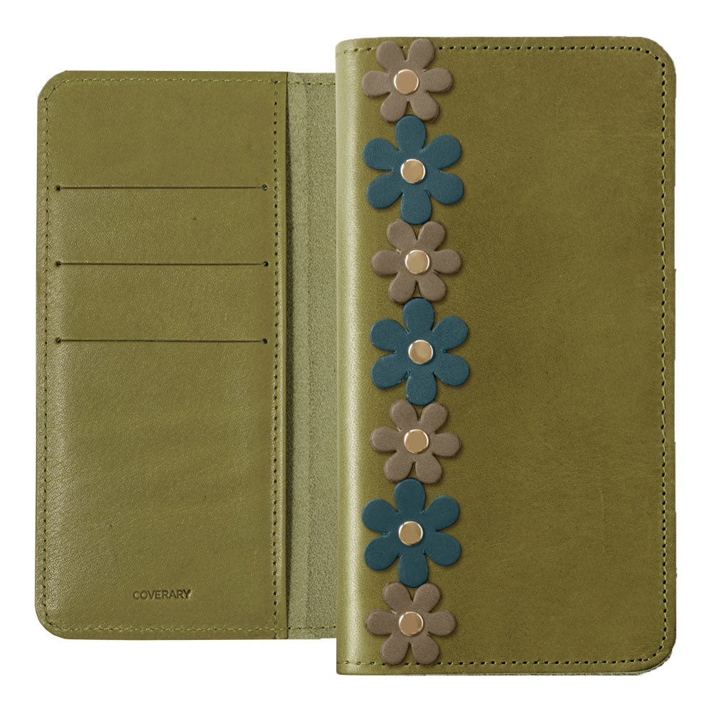 Étui portefeuille en cuir véritable en cuir Tochigi avec rangement pour cartes et motif floral pour la série Google Pixel