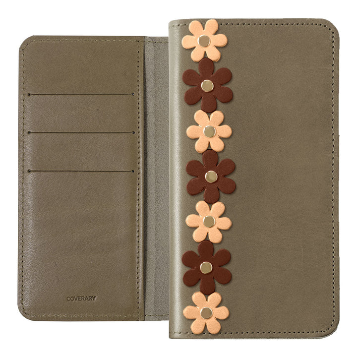 Étui portefeuille en cuir véritable en cuir Tochigi avec rangement pour cartes et motif floral pour la série Google Pixel