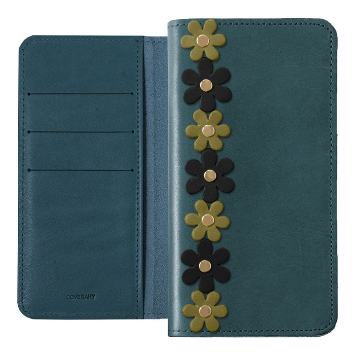 Étui portefeuille en cuir véritable en cuir Tochigi avec rangement pour cartes et motif floral pour la série Google Pixel