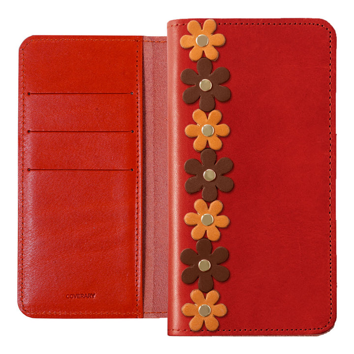 Genuine Leather Tochigi Leather Card Storage Flower Motif Line Notebook Case
