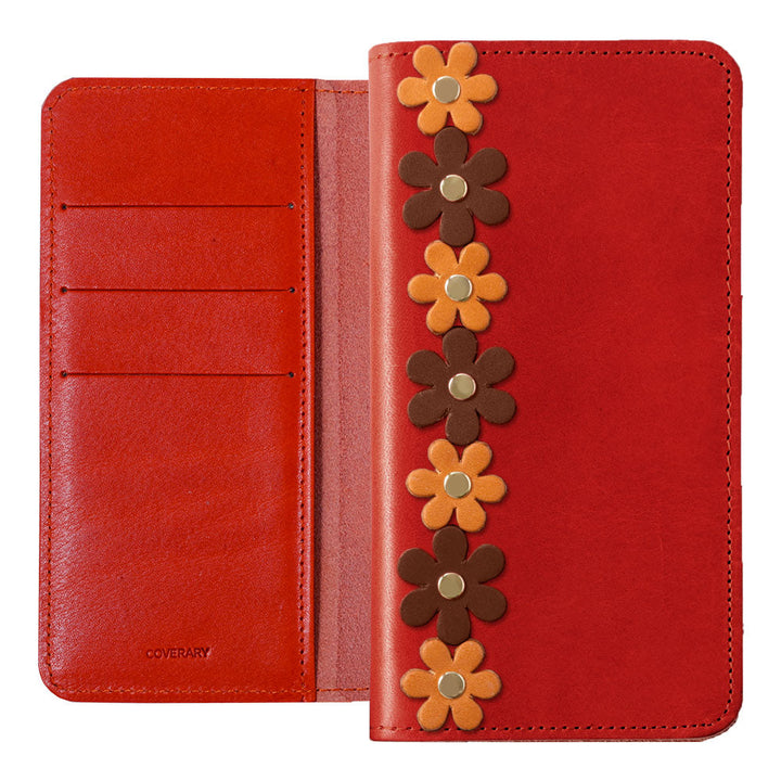 Genuine Leather Tochigi Leather Card Storage Flower Motif Line Notebook Case Galaxy Series