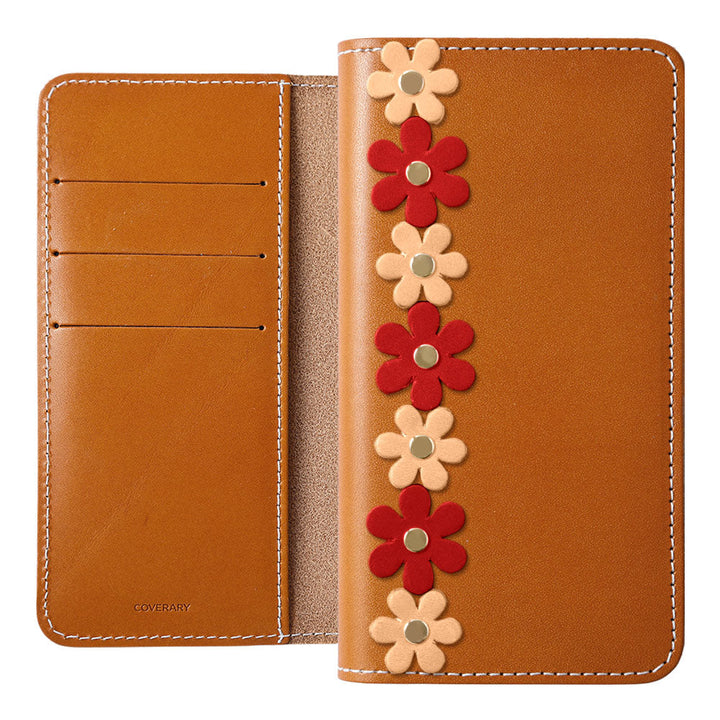 Genuine Leather Tochigi Leather Card Storage Flower Motif Line Notebook Case Galaxy Series