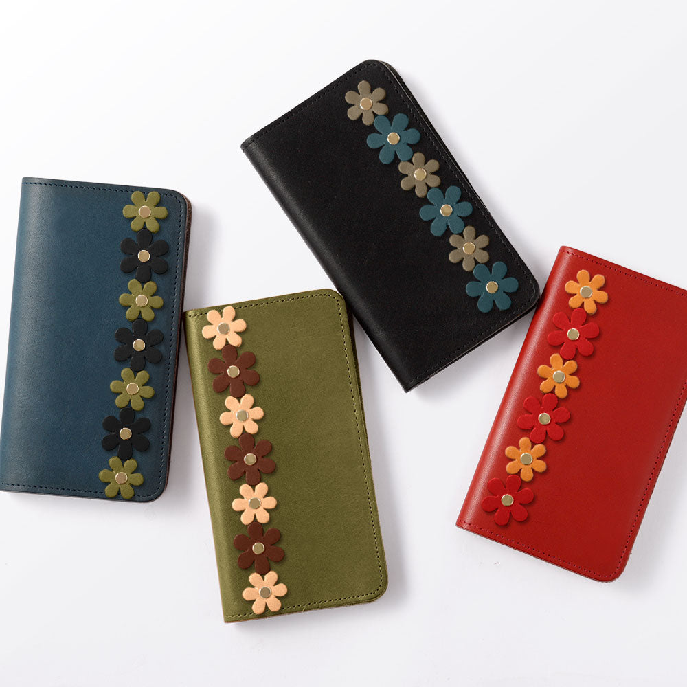 Genuine Leather Tochigi Leather Card Storage Flower Motif Line Notebook Case Galaxy Series