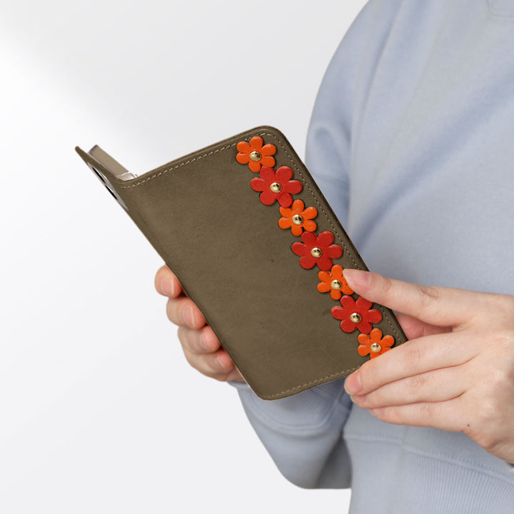 Genuine Leather Tochigi Leather Card Storage Flower Motif Line Notebook Case