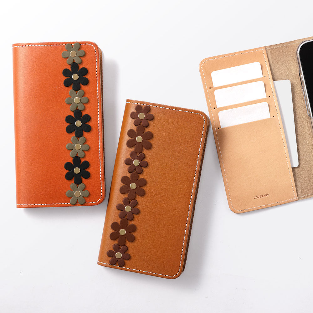 Genuine Leather Tochigi Leather Card Storage Flower Motif Line Notebook Case