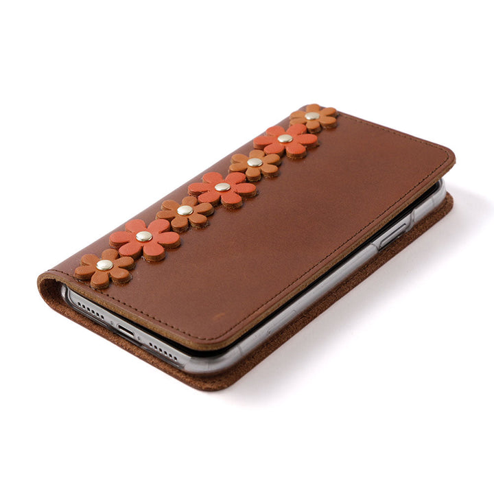 Étui portefeuille en cuir véritable en cuir Tochigi avec rangement pour cartes et motif floral pour la série Google Pixel