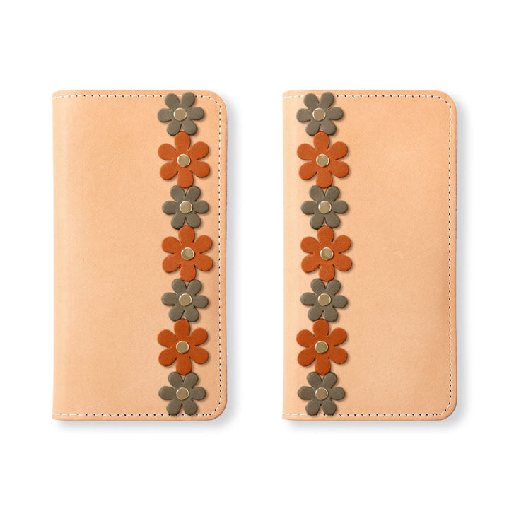 Genuine Leather Tochigi Leather Card Storage Flower Motif Line Notebook Case Galaxy Series