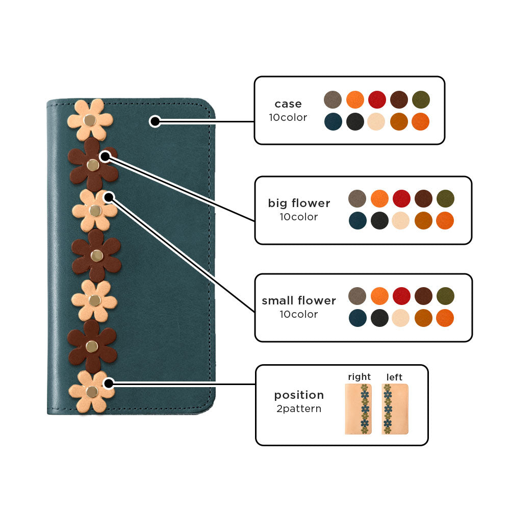 Genuine Leather Tochigi Leather Card Storage Flower Motif Line Notebook Case AQUOS Series