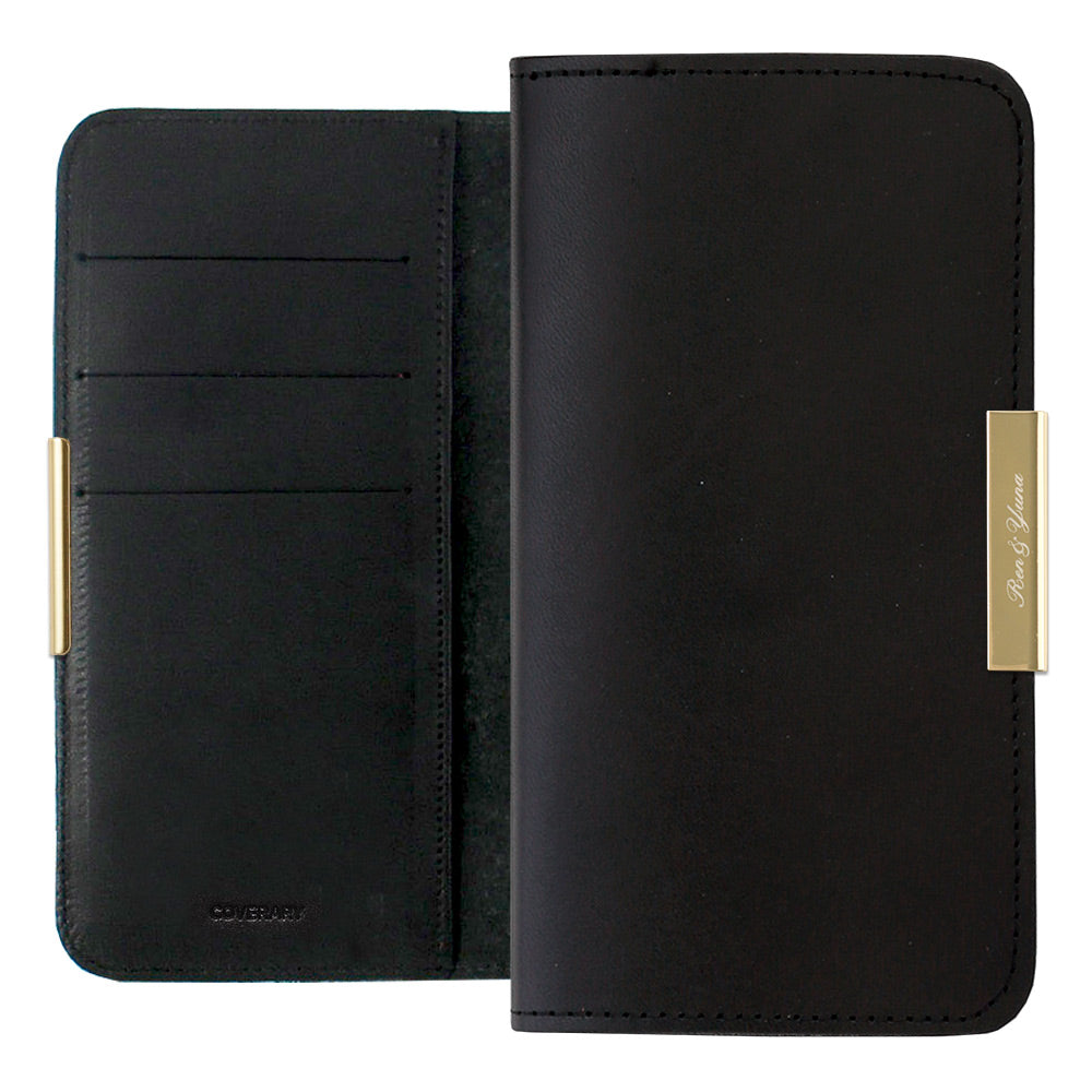 Genuine Leather Tochigi Leather Card Storage Laser Name Engraving Gold Frame Decoration Notebook Style Case iPhone Series