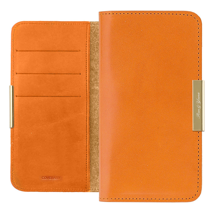 Cuir véritable cuir Tochigi Rangement cartes Nom imprimé Cadre doré décor Étui portefeuille pour série Galaxy