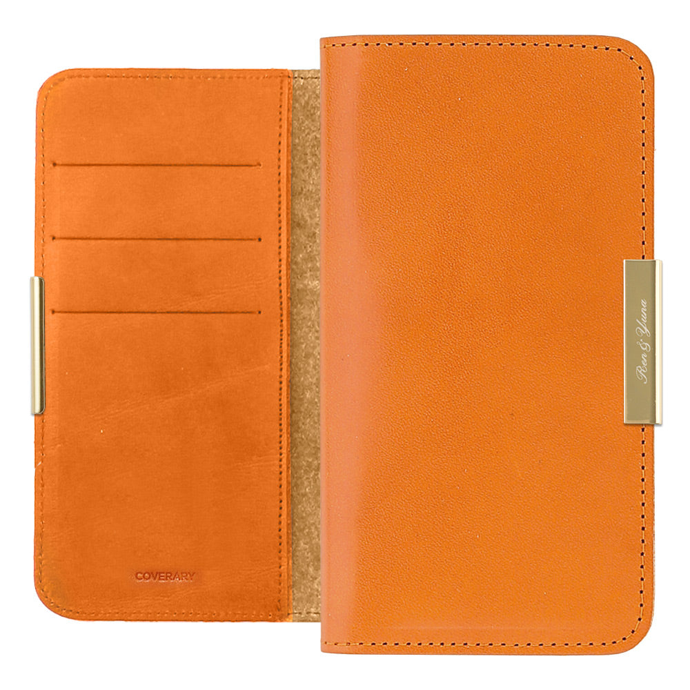 Étui portefeuille en cuir véritable en cuir Tochigi avec rangement pour cartes, nom imprimé, décoration cadre doré pour la série AQUOS