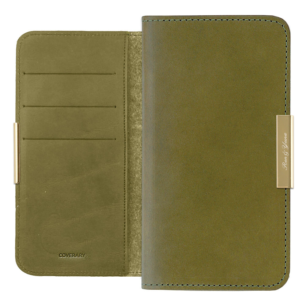 Étui portefeuille en cuir véritable en cuir Tochigi avec rangement pour cartes, nom imprimé, décoration cadre doré pour la série AQUOS