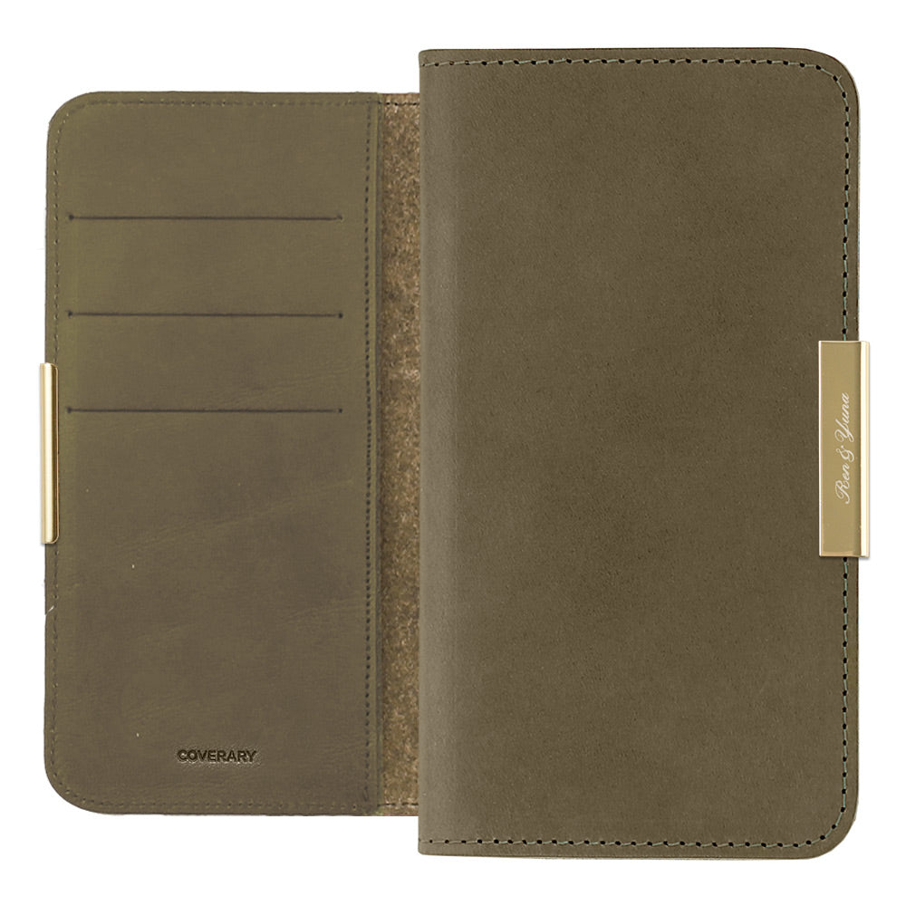 Étui portefeuille en cuir véritable en cuir Tochigi avec rangement pour cartes, nom imprimé, décoration cadre doré pour la série AQUOS