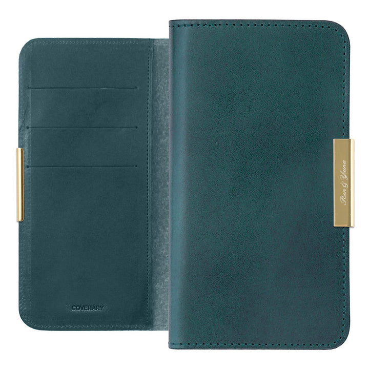 Étui portefeuille en cuir véritable en cuir Tochigi avec rangement pour cartes, nom imprimé, décoration cadre doré pour la série AQUOS