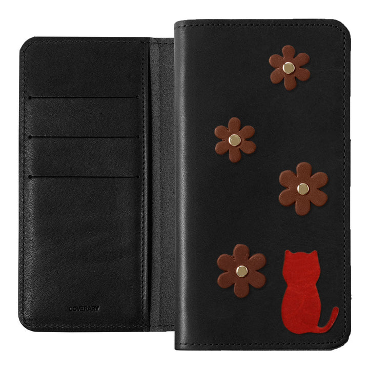 Genuine Leather Tochigi Leather Card Storage Cat Flower Motif Notebook Case Xperia Series