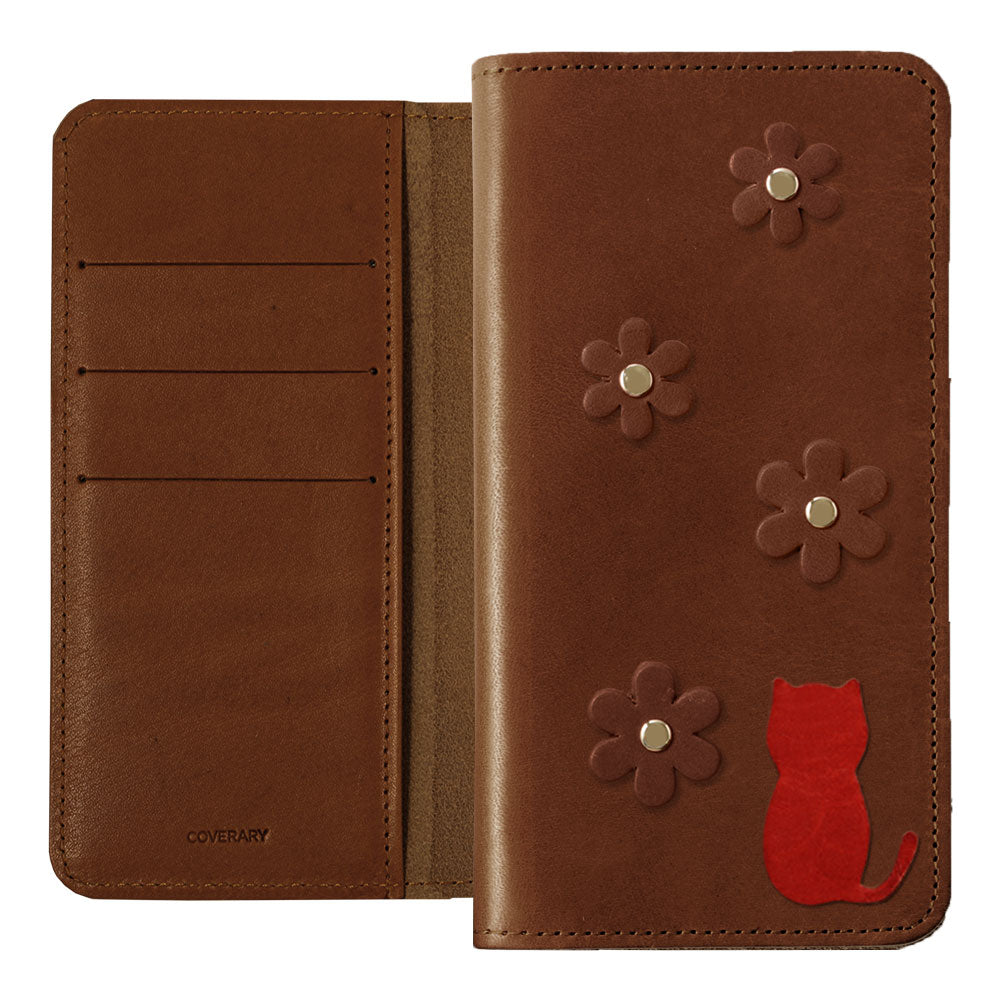 Genuine Leather Tochigi Leather Card Storage Cat Flower Motif Notebook Case Xperia Series