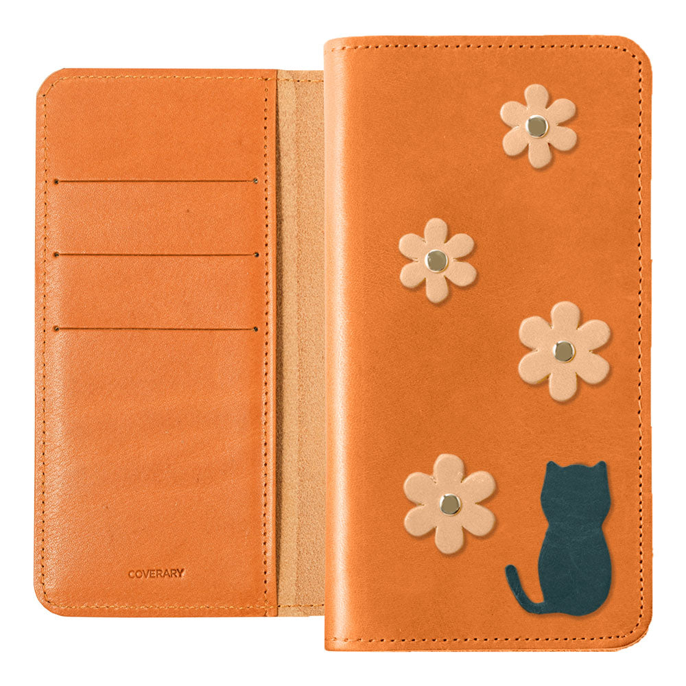 Genuine Leather Tochigi Leather Card Storage Cat Flower Motif Notebook Case