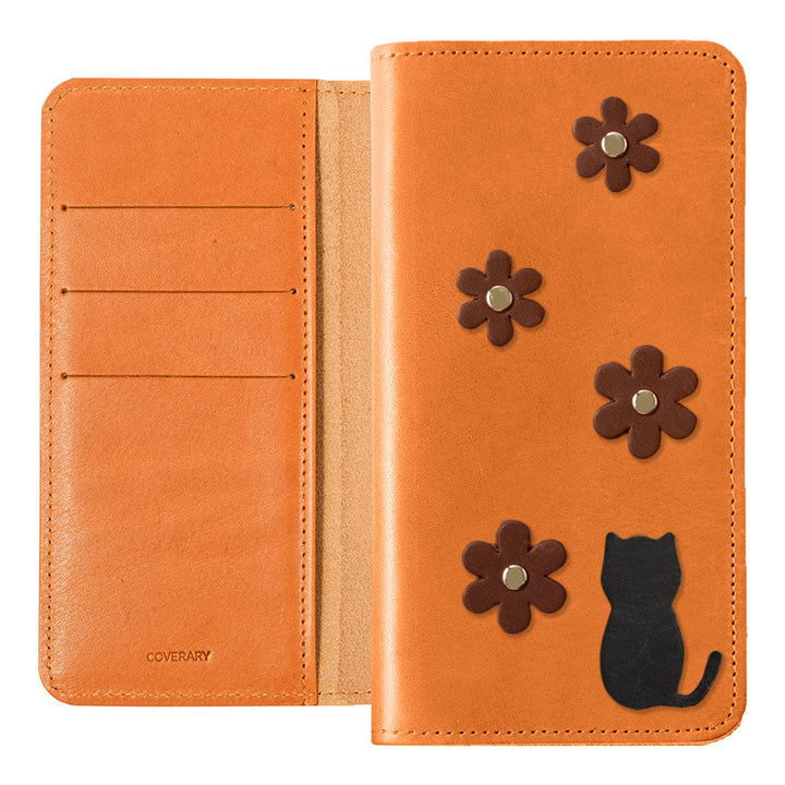 Genuine Leather Tochigi Leather Card Storage Cat Flower Motif Notebook Case Xperia Series