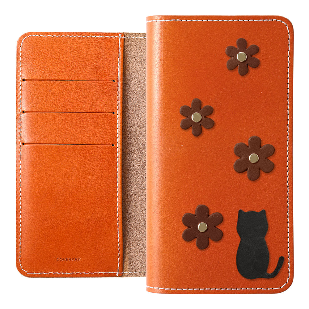 Genuine Leather Tochigi Leather Card Storage Cat Flower Motif Notebook Case Xperia Series