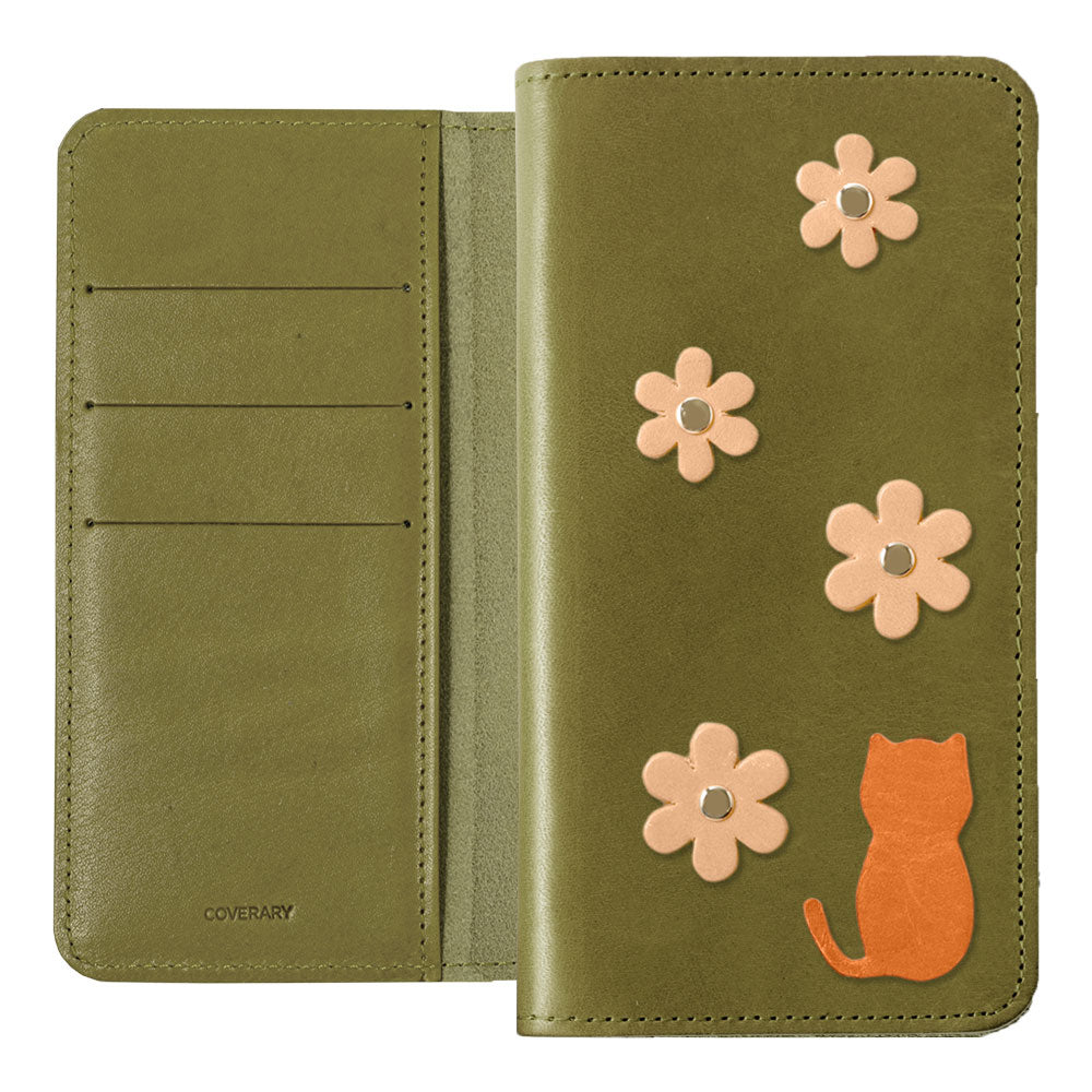 Genuine Leather Tochigi Leather Card Storage Cat Flower Motif Notebook Case AQUOS Series
