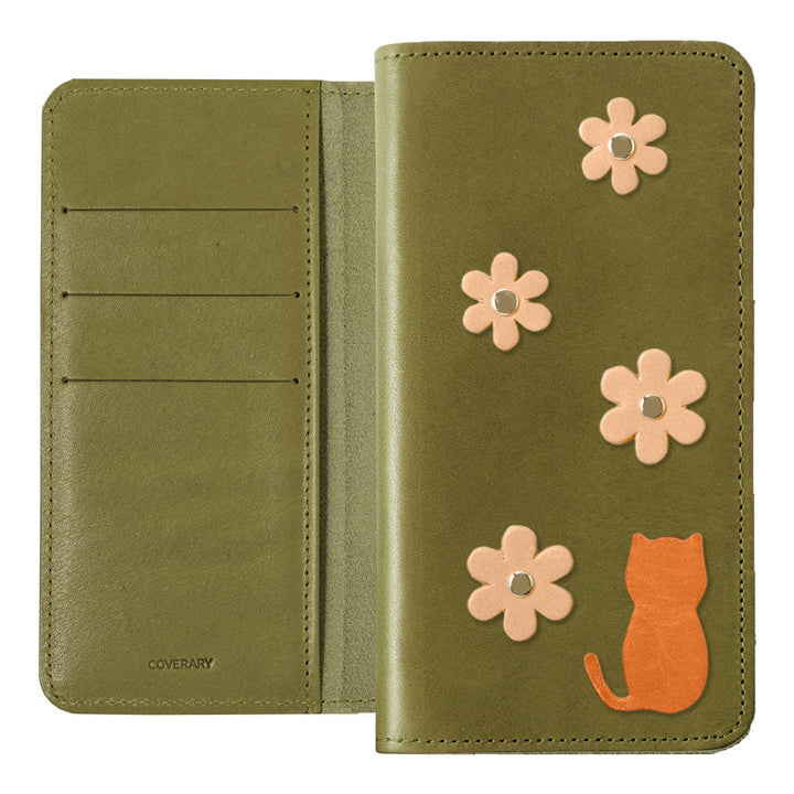 Genuine Leather Tochigi Leather Card Storage Cat Flower Motif Notebook Case AQUOS Series
