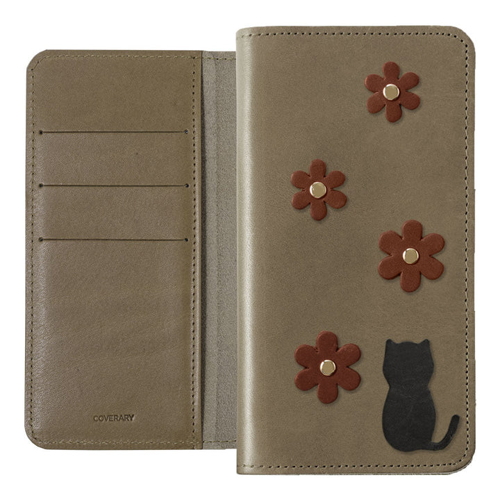 Genuine Leather Tochigi Leather Card Storage Cat Flower Motif Notebook Case Xperia Series