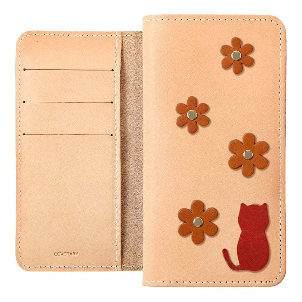 Genuine Leather Tochigi Leather Card Storage Cat Flower Motif Notebook Case