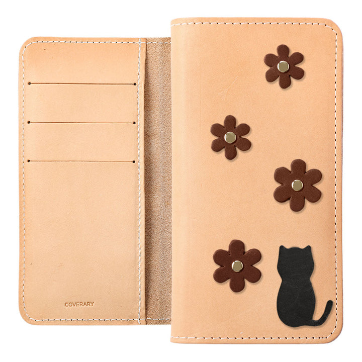 Genuine Leather Tochigi Leather Card Storage Cat Flower Motif Notebook Case Xperia Series