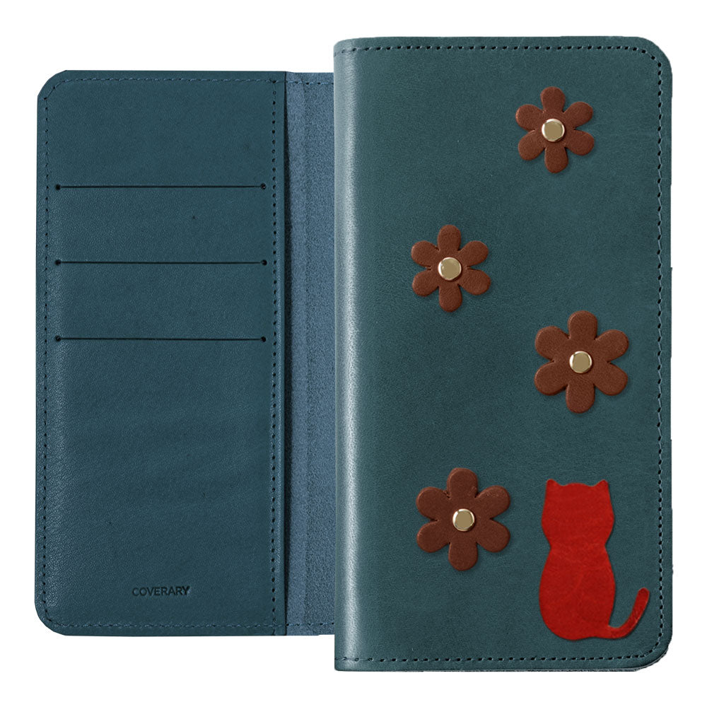 Genuine Leather Tochigi Leather Card Storage Cat Flower Motif Notebook Case Xperia Series