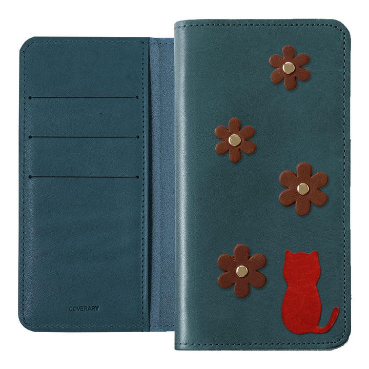 Genuine Leather Tochigi Leather Card Storage Cat Flower Motif Notebook Case Xperia Series