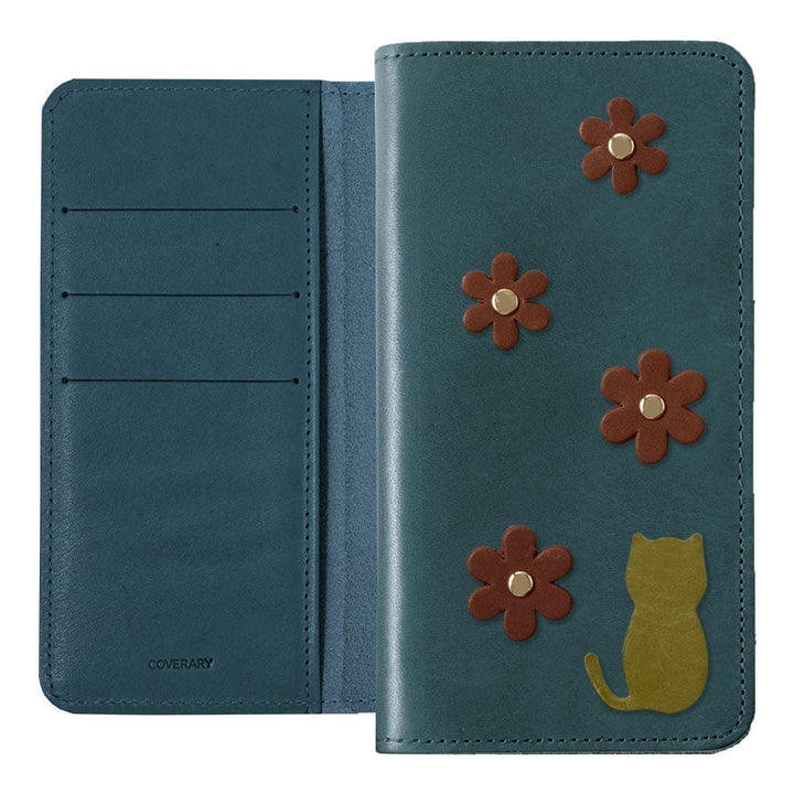 Genuine Leather Tochigi Leather Card Storage Cat Flower Motif Notebook Case AQUOS Series