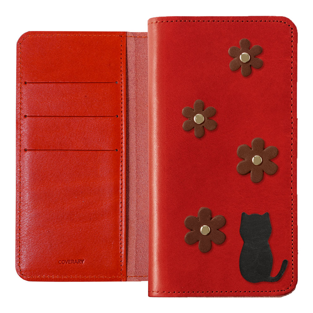 Genuine Leather Tochigi Leather Card Storage Cat Flower Motif Notebook Case Xperia Series
